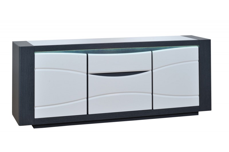 Buffet design LED 3 portes 1 tiroir peint gris et blanc laqué
