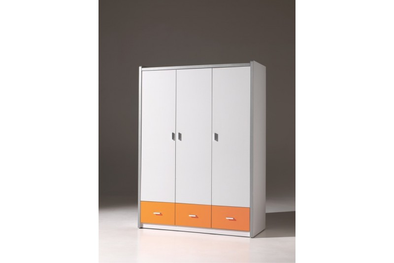 Armoire enfant à 3 portes coloris blanc / orange