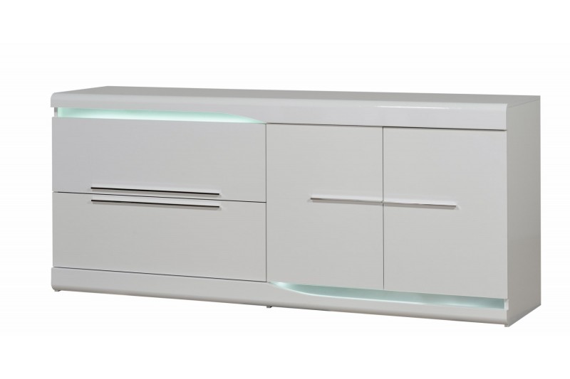 Bahut design LED 2 portes 2 tiroirs peint blanc brillant