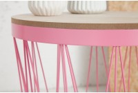 Table d'appoint design cage de couleur rose et chêne