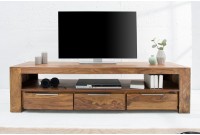 Meuble tv moderne 170cm design en bois massif sheesham  avec rangement coloris naturel