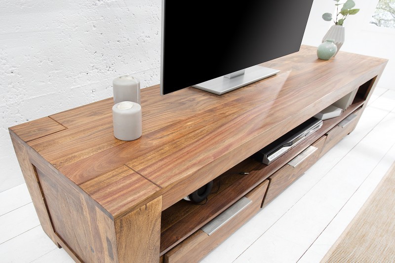Meuble tv moderne 170cm design en bois massif avec rangement coloris naturel Meuble tv moderne 170cm design en bois massif avec rangement coloris naturel