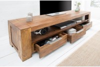 Meuble tv moderne 170cm design en bois massif sheesham  avec rangement coloris naturel