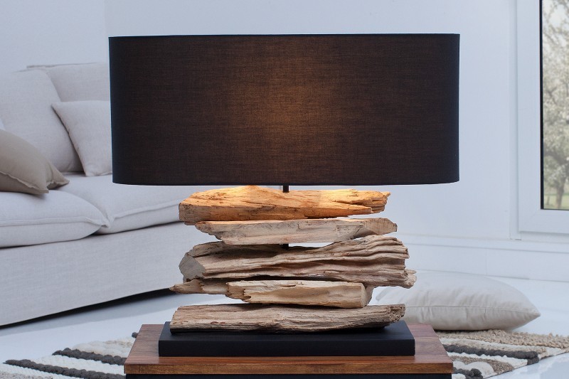 Lampe de table salon lampe de chevet aspect bois noir avec abat