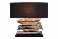 Lampe à poser design naturel en bois flotté avec abat jour en toile noir