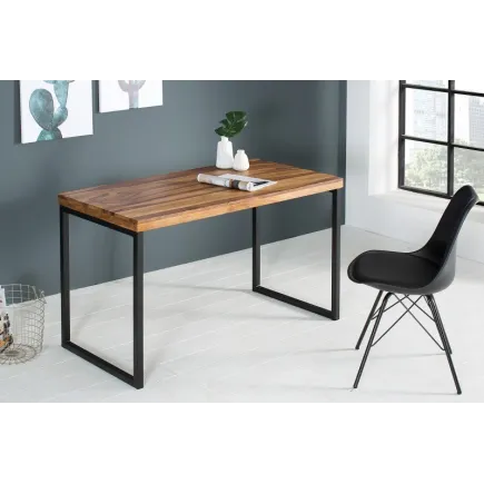 Table de bureau contemporaine de couleur naturelle et noire en bois massif sheesham et métal