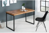 Table de bureau contemporaine de couleur naturelle et noire en bois massif sheesham et métal