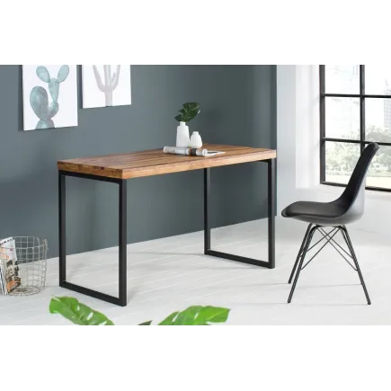 Table de bureau contemporaine de couleur naturelle et noire en bois massif sheesham et métal 2