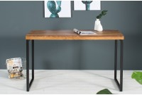 Table de bureau contemporaine de couleur naturelle et noire en bois massif sheesham  et métal