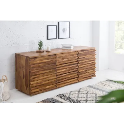 Buffet en Bois Massif RELIEF – 160 cm – Finition Pierre en Sheesham Marron