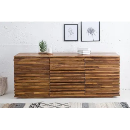 Buffet en Bois Massif RELIEF – 160 cm – Finition Pierre en Sheesham Marron 2