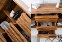 Buffet en Bois Massif RELIEF – 160 cm – Finition Pierre en Sheesham Marron