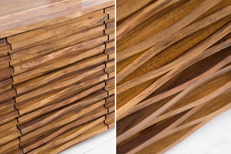 Buffet en Bois Massif RELIEF – 160 cm – Finition Pierre en Sheesham Marron