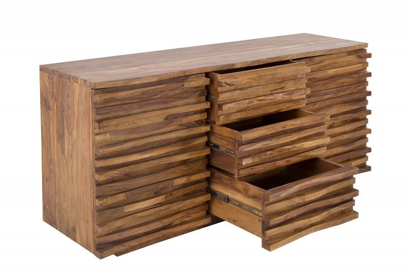 Buffet en Bois Massif RELIEF – 160 cm – Finition Pierre en Sheesham Marron