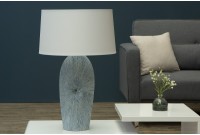 Lampe à poser design coloris bleu et beige en lin et céramique