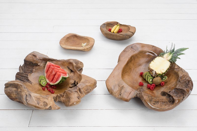 Corbeille de fruits design naturel en bois teck