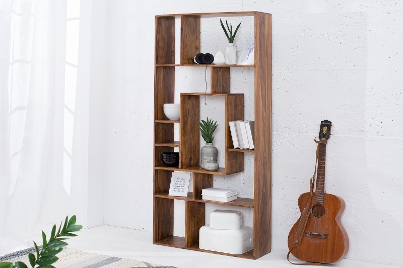 étagère contemporaine de 180 cm coloris naturel en bois massif sheesham
