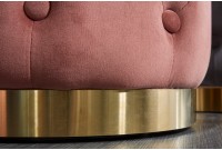 Tabouret de style baroque capitonné en velours coloris rose et doré