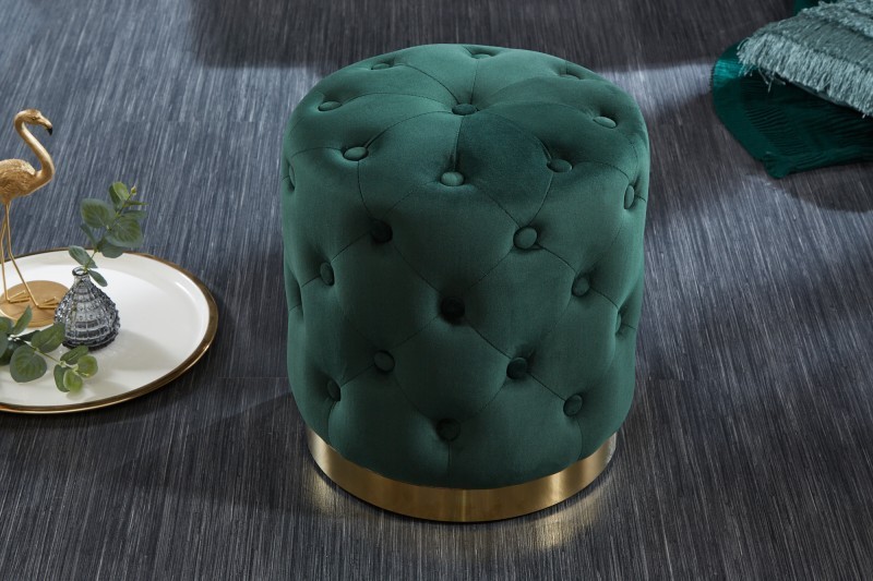 tabouret design baroque capitonné coloris vert foncé et doré