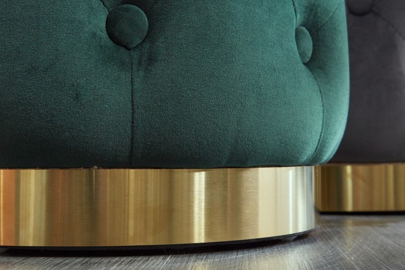 tabouret design baroque capitonné coloris vert foncé et doré