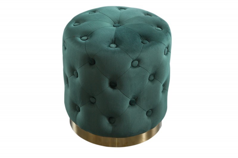 tabouret design baroque capitonné coloris vert foncé et doré