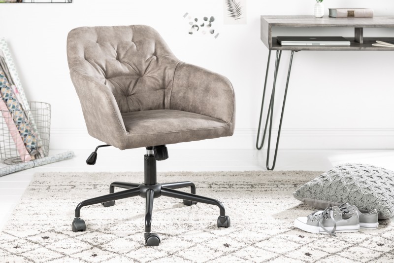 Chaise de bureau en velours coloris  taupe  avec un dossier capitonné