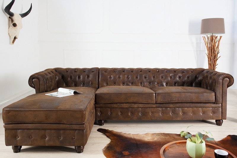 Canapé d'angle Chesterfield brun antique