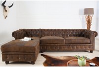 Canapé d'angle Chesterfield brun antique