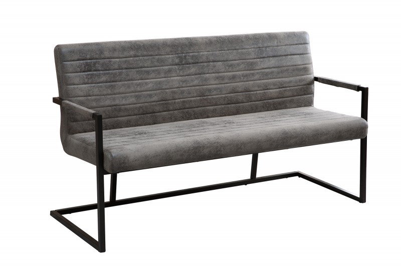 Banc design coloris gris antique en microfibre avec piétement en métal
