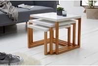 Ensemble de 3 tables d'appoint contemporain coloris  blanc et chêne naturel