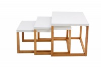 Ensemble de 3 tables d'appoint contemporain coloris  blanc et chêne naturel