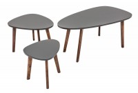 Ensemble de 3 tables d'appoint design scandinave coloris gris avec des pieds en bois massif