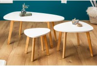 Ensemble de 3 tables d'appoint design scandinave coloris blanc avec des pieds en bois massif