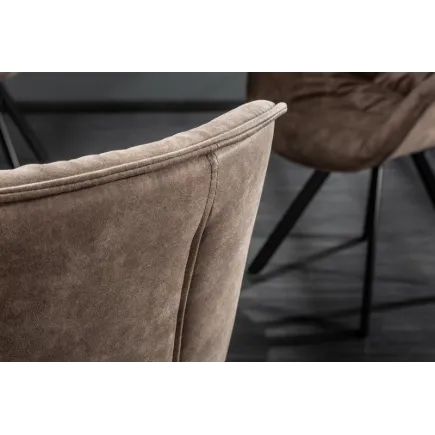 Chaise design scandinave de salle à manger coloris taupe en microfibre avec piétement en métal 2