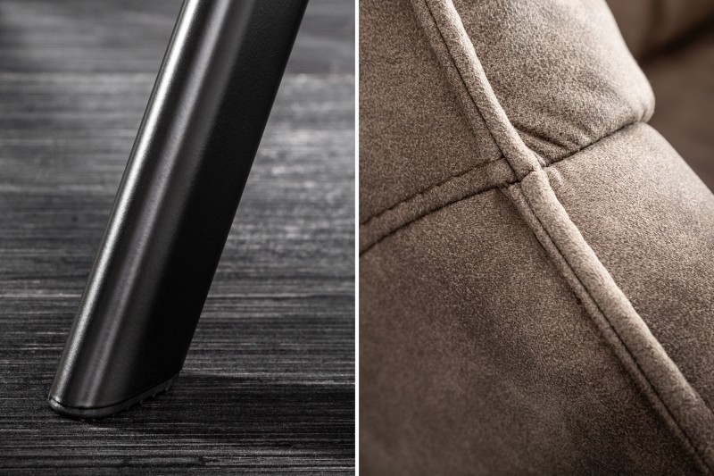 Chaise design scandinave de salle à manger coloris taupe en microfibre avec piétement en métal
