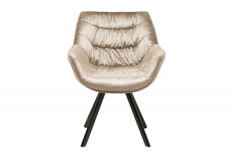 Chaise design scandinave de salle à manger coloris champagne greige en microfibre avec piétement en métal