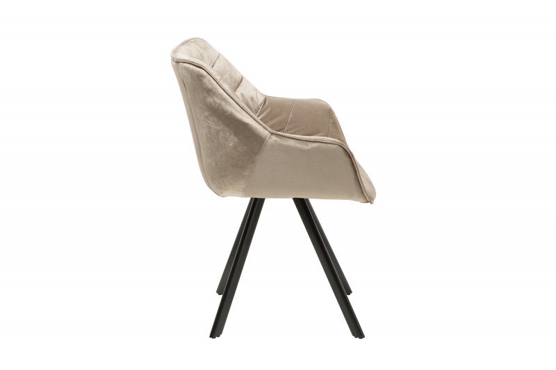 Chaise design scandinave de salle à manger coloris champagne greige en microfibre avec piétement en métal