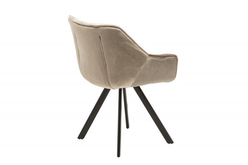 Chaise design scandinave de salle à manger coloris champagne greige en microfibre avec piétement en métal