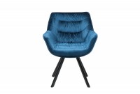 Chaise design scandinave de salle à manger coloris bleu en microfibre avec piétement en métal