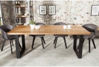 Table à manger 180cm coloris naturel et noir en bois massif et fer
