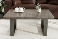 Table basse 100cm coloris gris en bois massif et fer