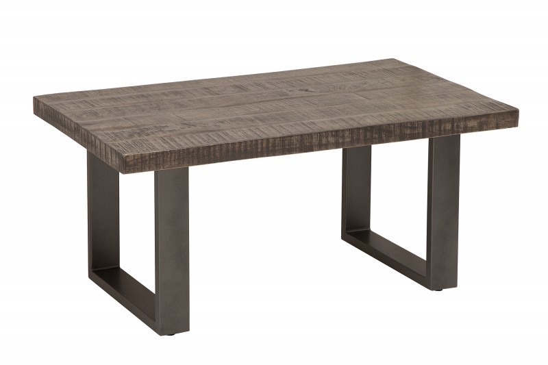 Table basse 100cm coloris gris en bois massif et fer