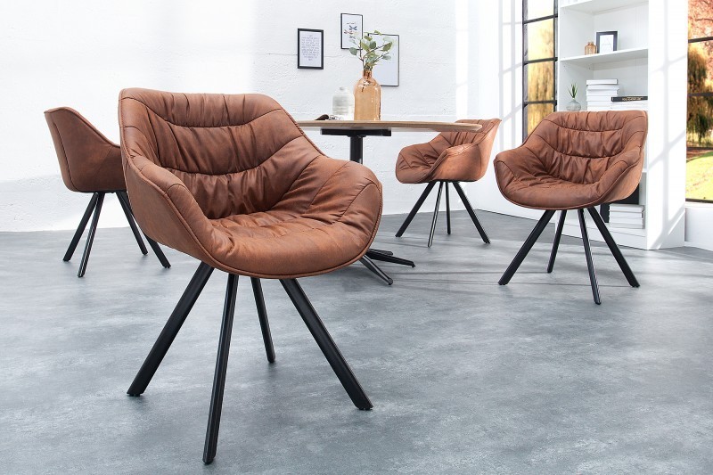 Chaise design coloris marron antique en microfibre avec piétement en métal