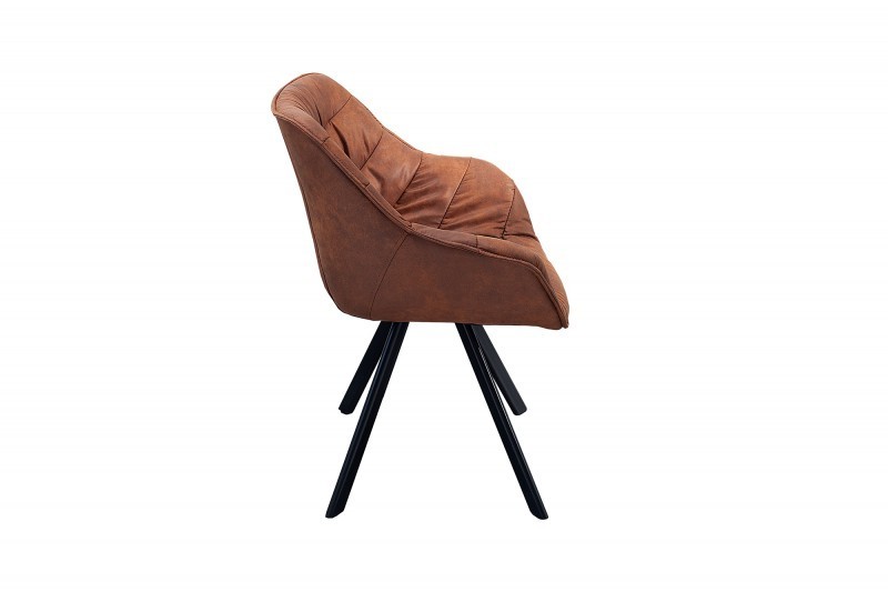 Chaise design coloris marron antique en microfibre avec piétement en métal