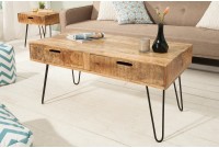 TABLE BASSE AVEC RANGEMENT EN BOIS MANGUIER ET FER NOIR 100 cm