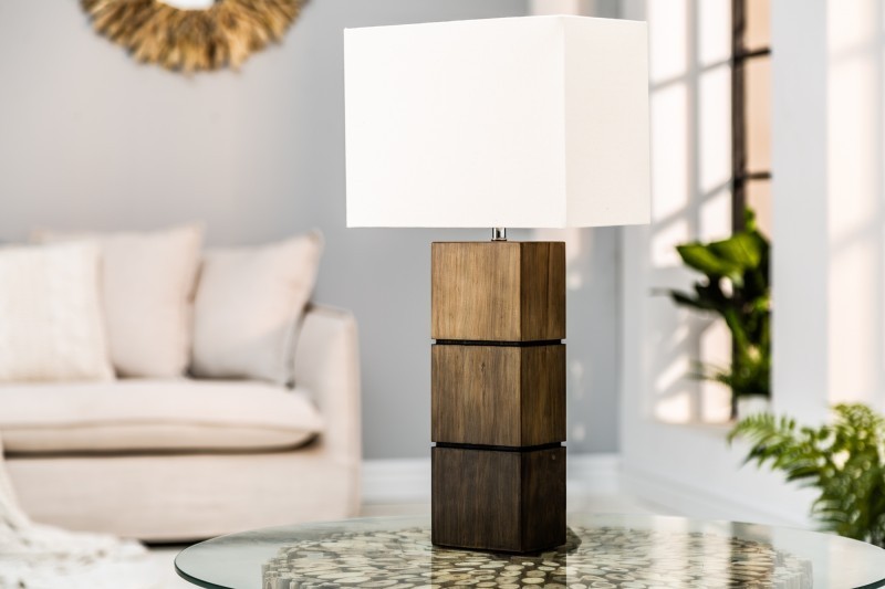 Lampe de table naturel en bois massif et tissu 60cm