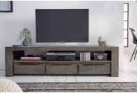 Meuble TV en bois de manguier 170cm  coloris gris avec 3 tiroirs