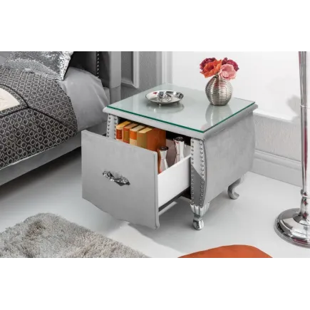 Table de chevet design baroque 47cm avec tiroir gris clair