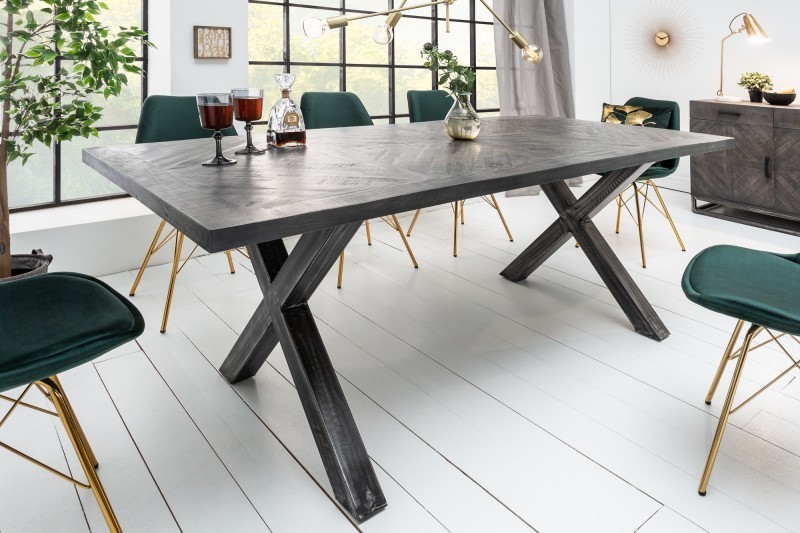Table à manger 200cm design industriel en bois de manguier gris