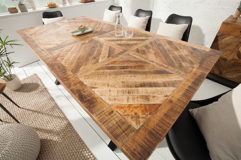 Table à manger 200cm design industriel en bois de manguier naturel